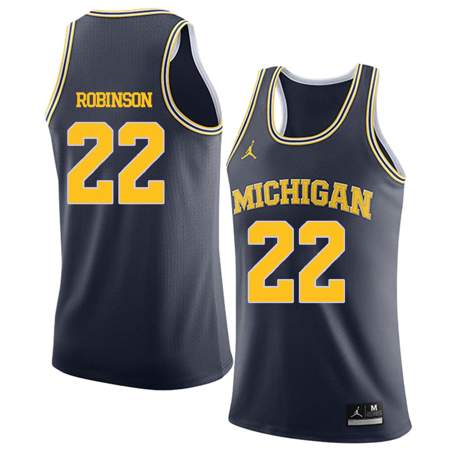 Men Jordan University of Michigan Basketball Navy 22 Robinson Customized NCAA Jerseys